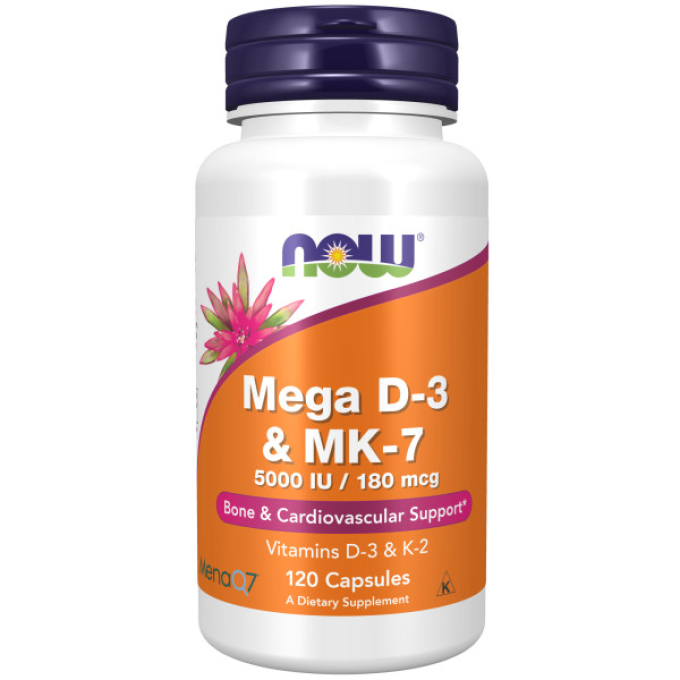 Витамины Д3 и К2 NOW FOODS MEGA D-3 & MK-7 120 VCAPS NS32612